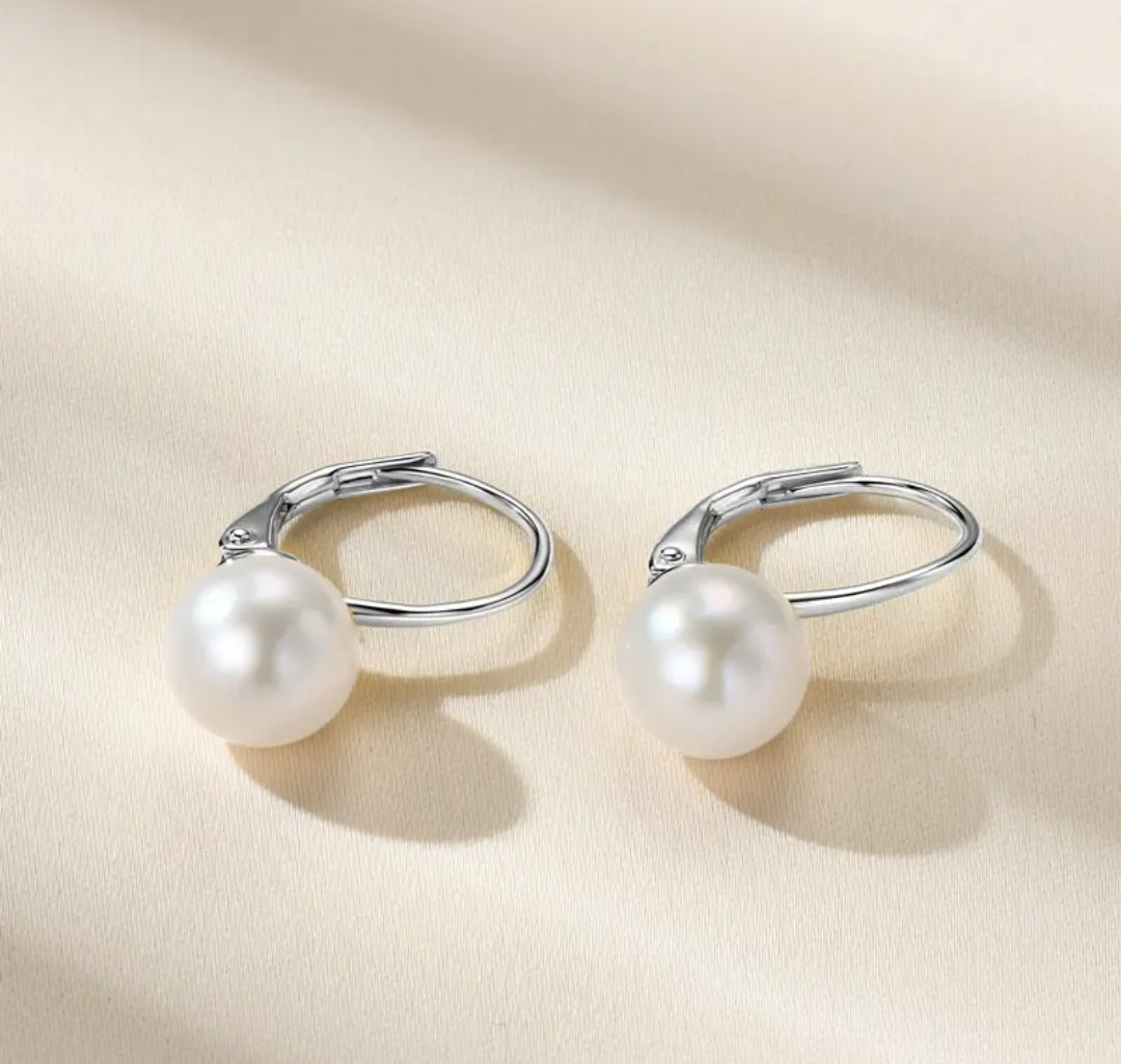 8-9mm rhodium plated pearl earrings