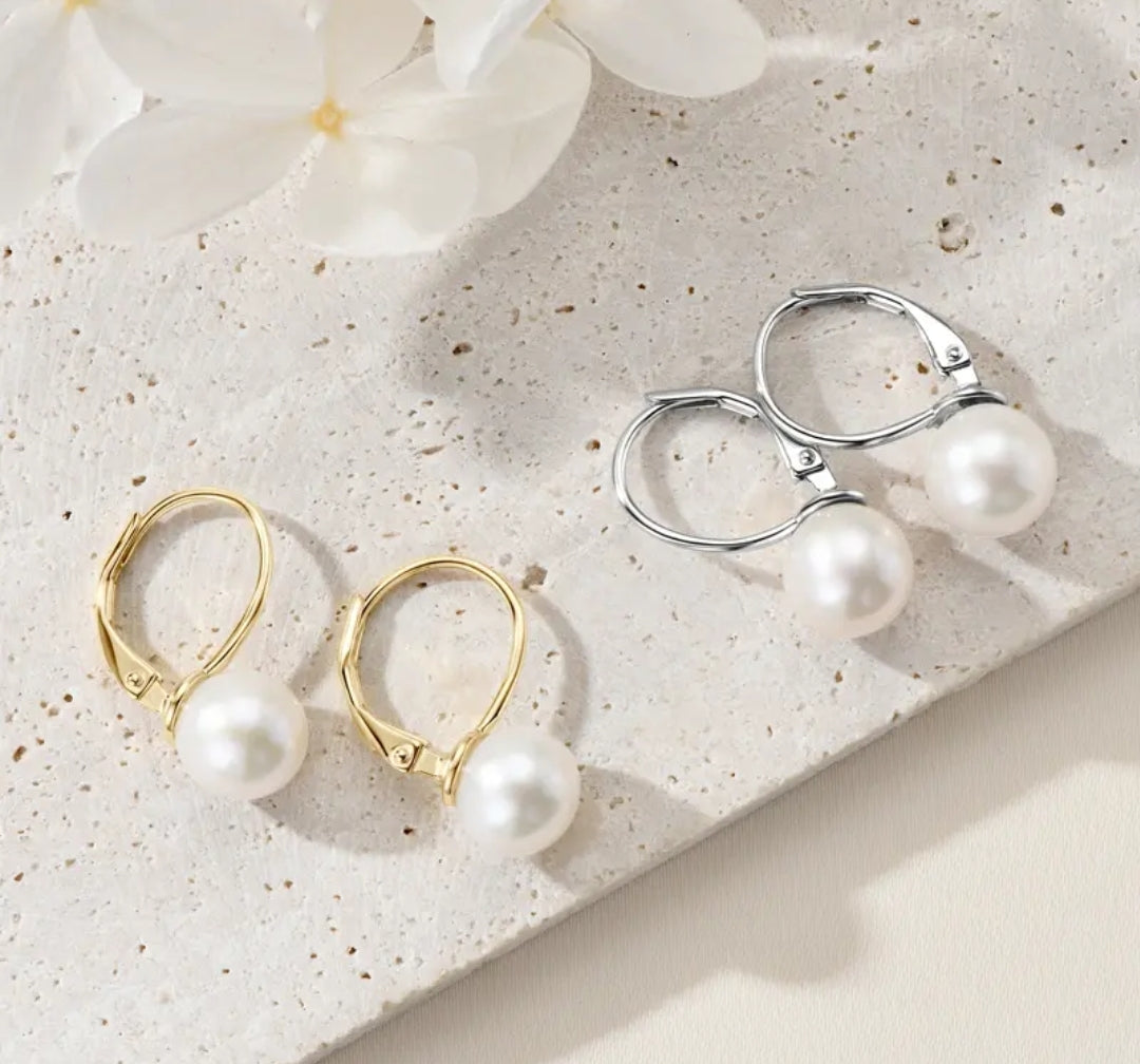 8-9mm rhodium plated pearl earrings