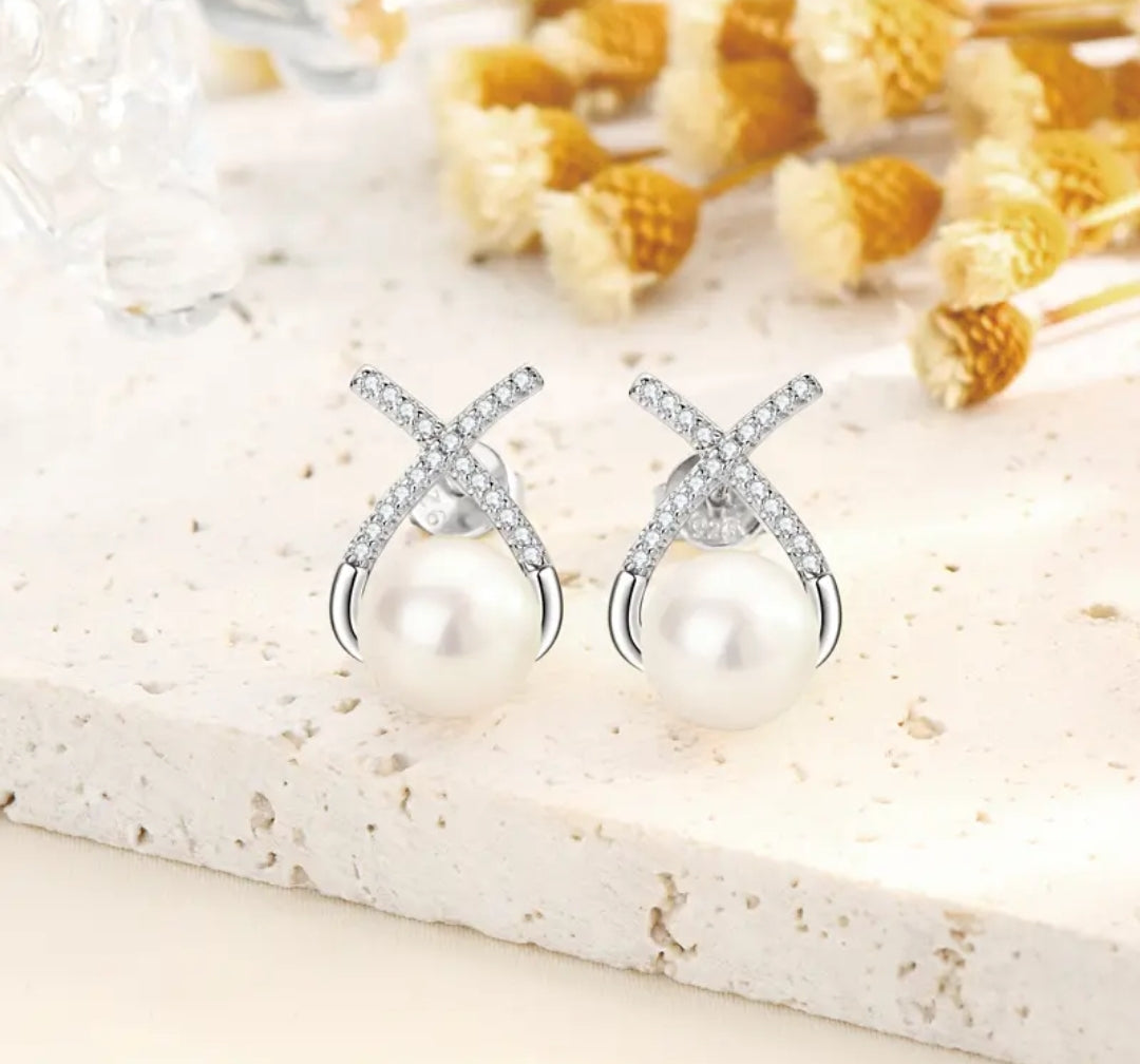 8-9mm crossover pearl earrings