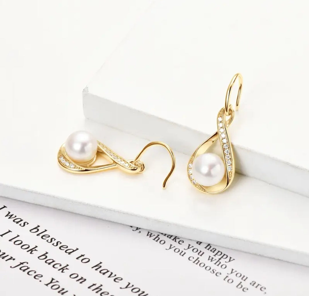 8mm pearl and 1.2mm multi moissanite earrings
