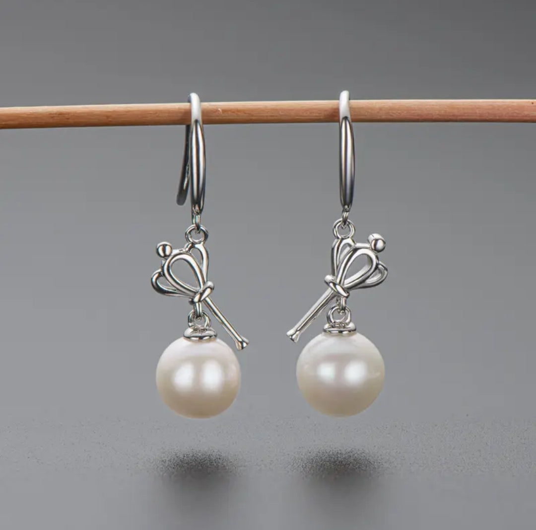 6-7mm dangle drop pearl earrings