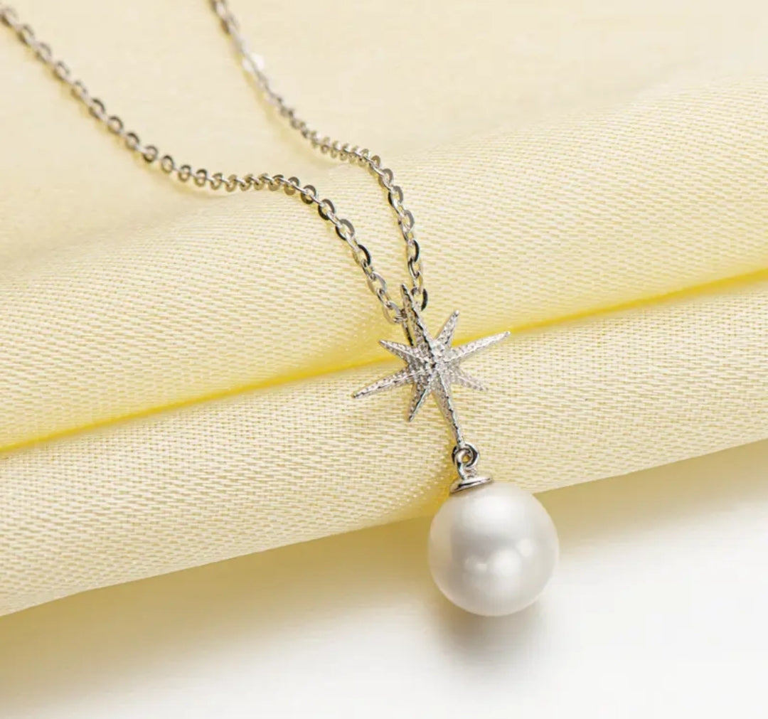 7.5-8mm star shape pearl pendant necklace