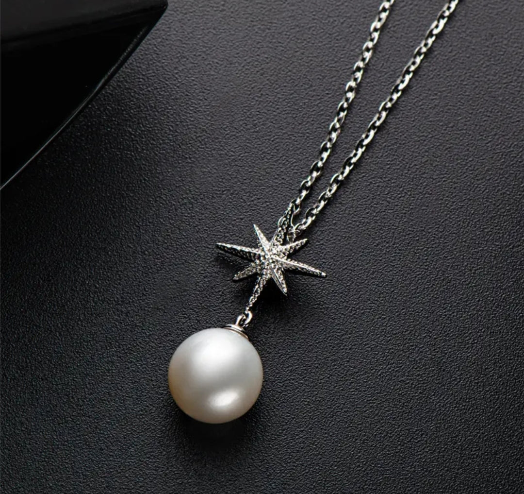 7.5-8mm star shape pearl pendant necklace