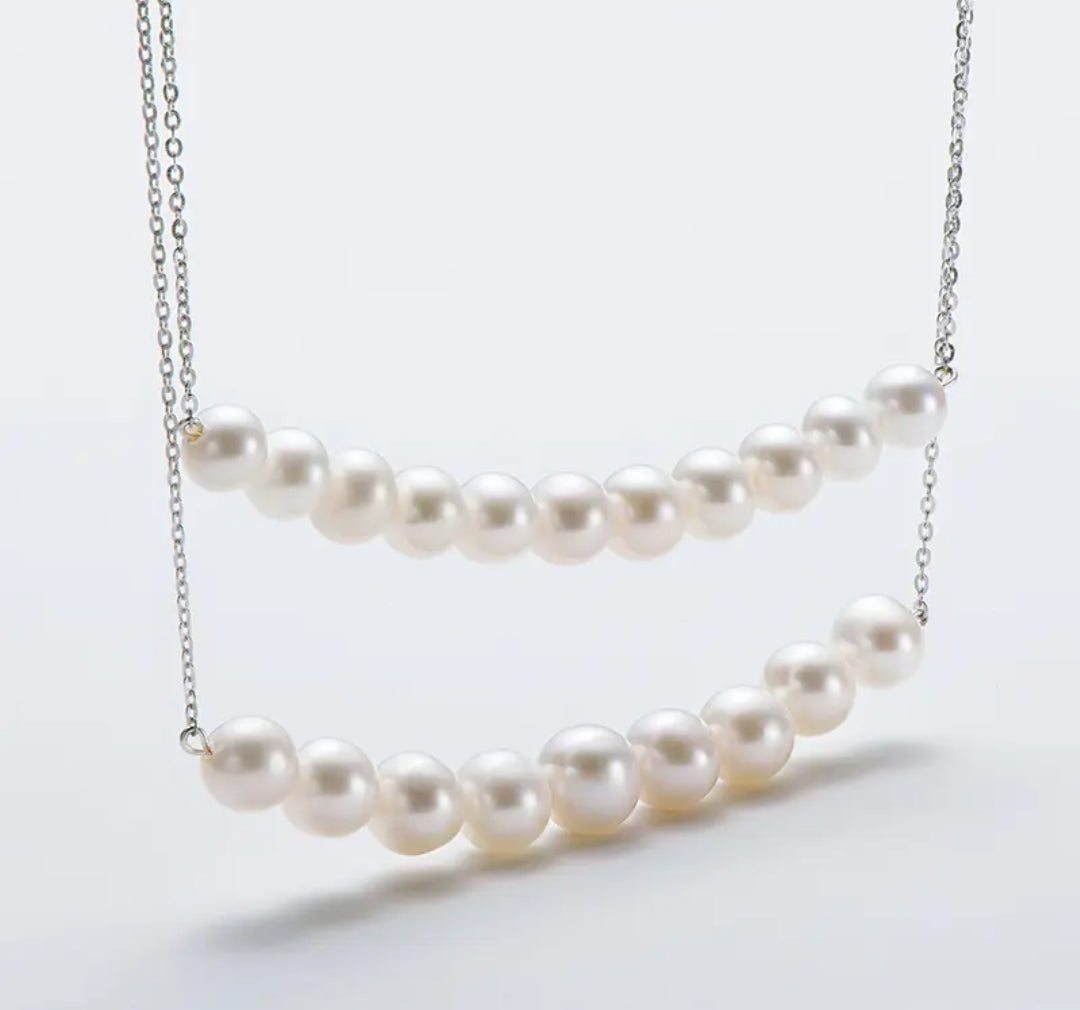 6-8mm double chain natural pearl pendant necklace