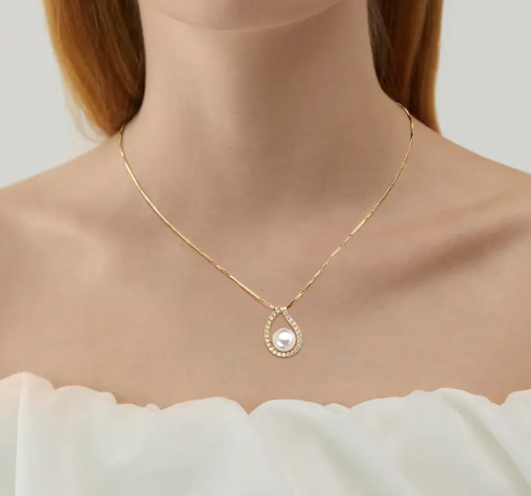 9mm pearl and 1.7mm multimoissanite pendant necklace