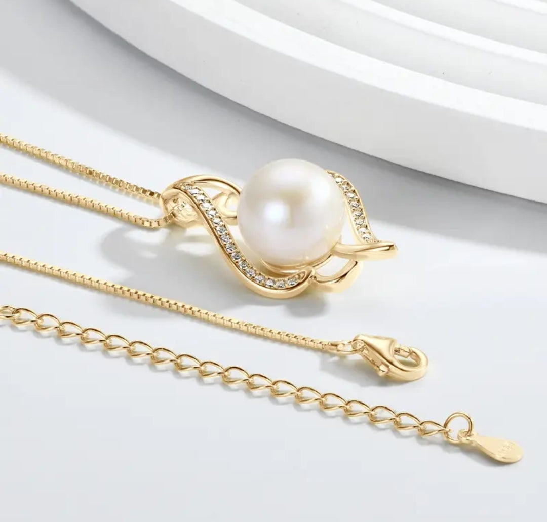 12mm pearl and 1mm multimoissanite pendant necklace