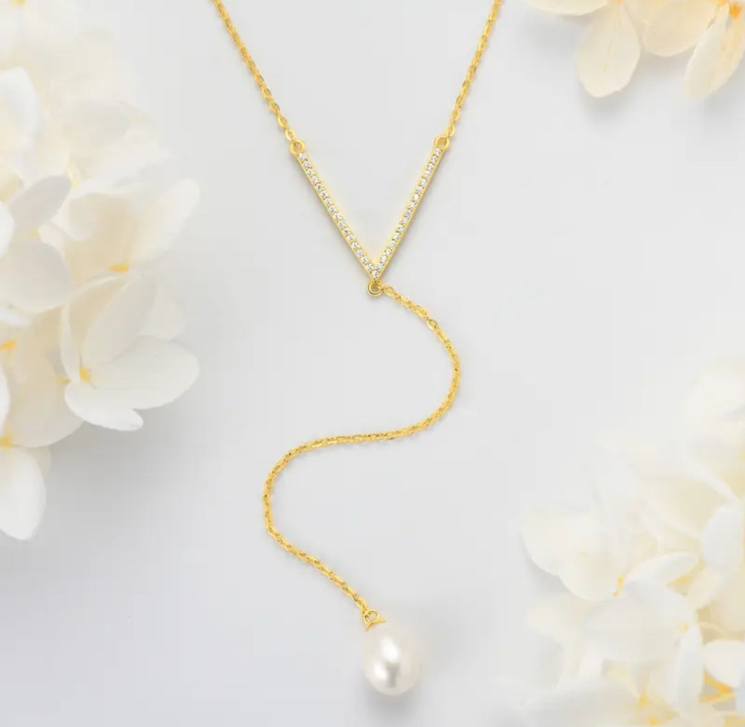 8mm Y chain pearl pendant necklace