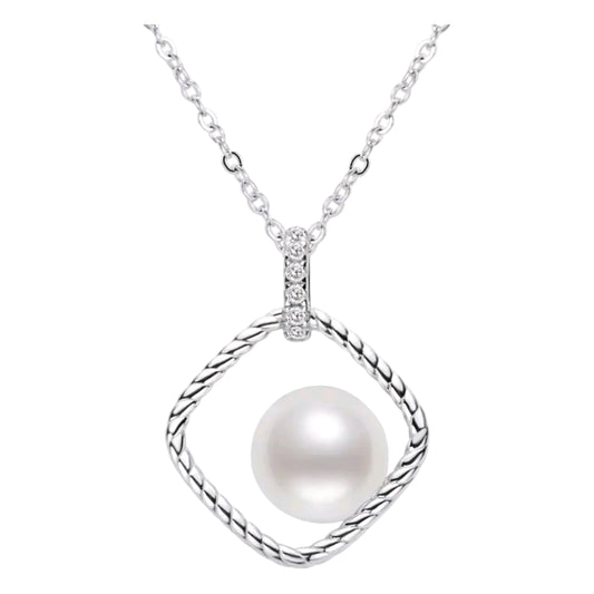 7-7.5mm square shape pearl pendant necklace
