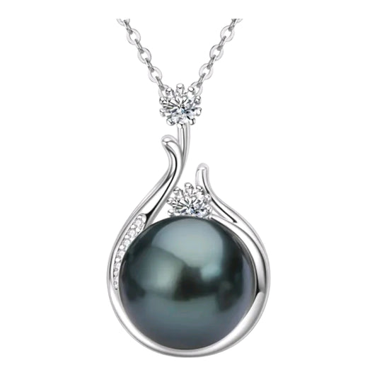 12mm pearl and 3mm 2pcs multimoissanite pendant necklace