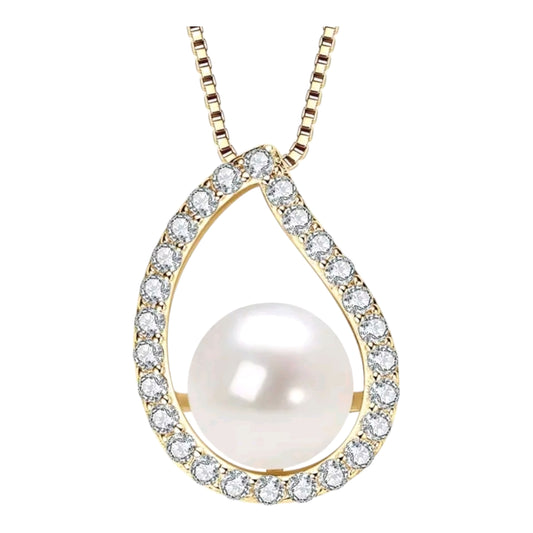 9mm pearl and 1.7mm multimoissanite pendant necklace