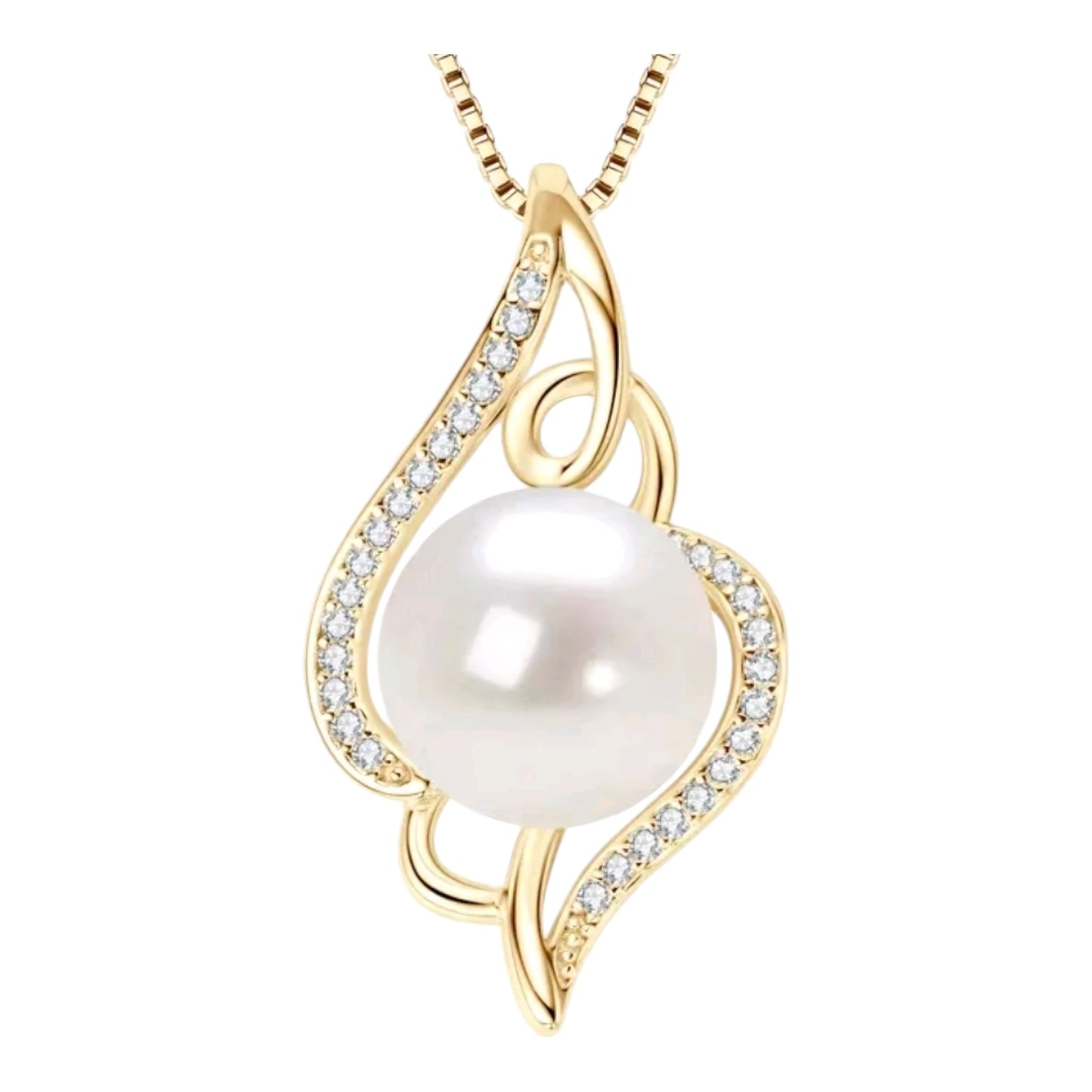 12mm pearl and 1mm multimoissanite pendant necklace