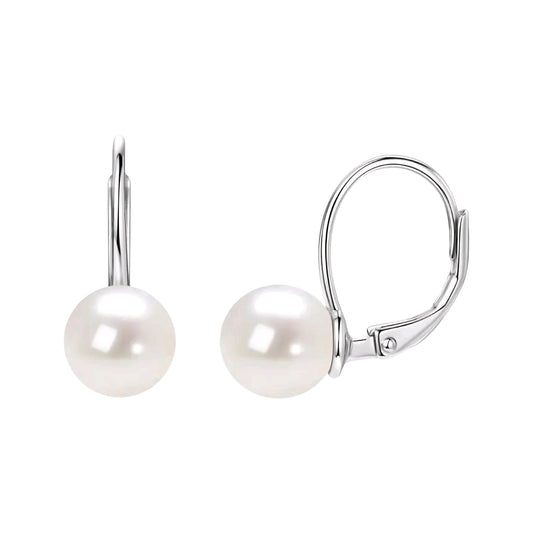 8-9mm rhodium plated pearl earrings