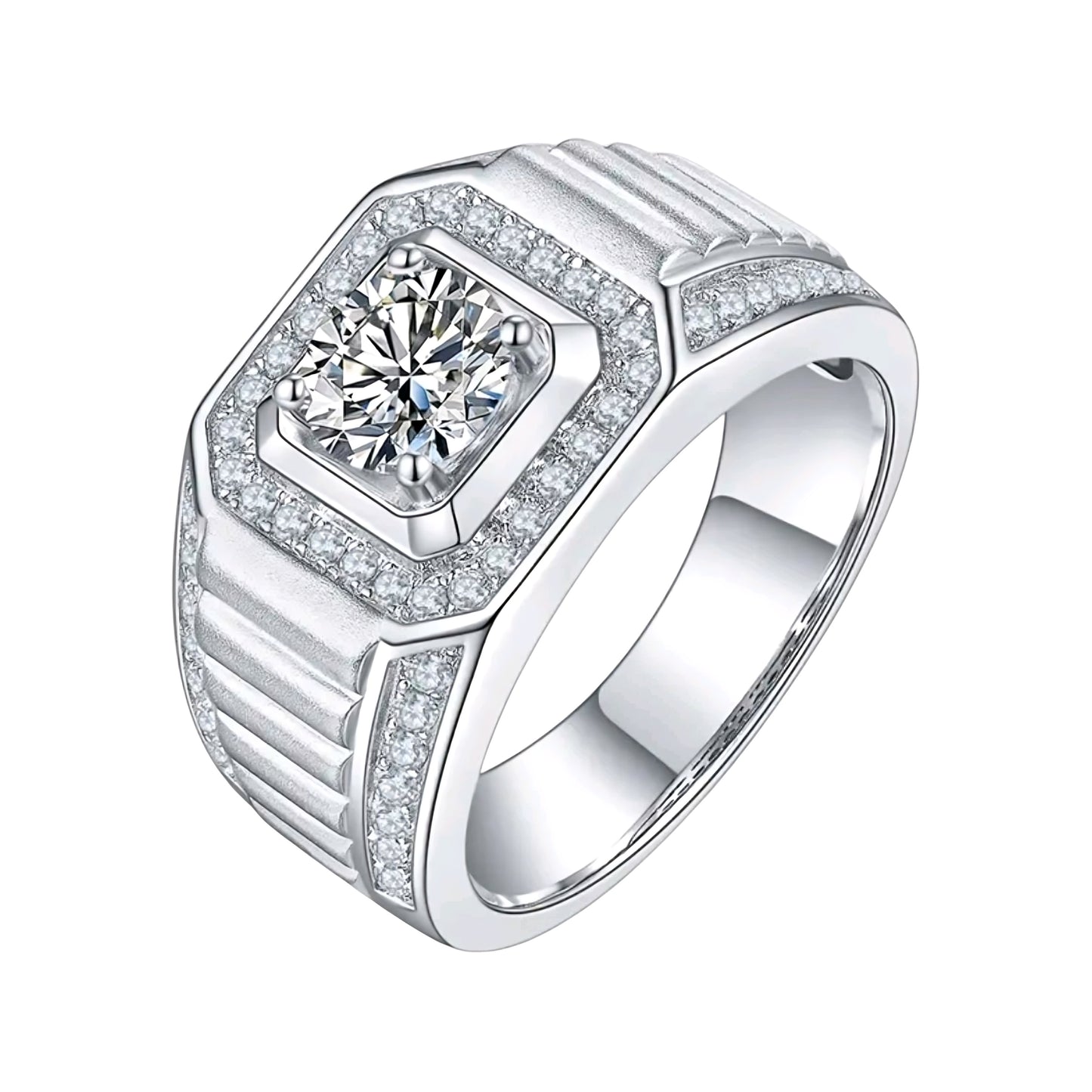 1ct platinum plated moissanite ring for men