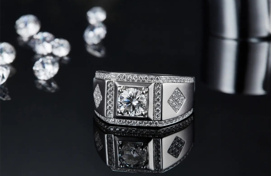 1ct sparkling moissanite ring for men