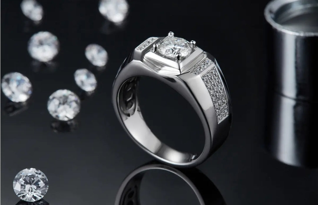 1ct classic round moissanite ring for men