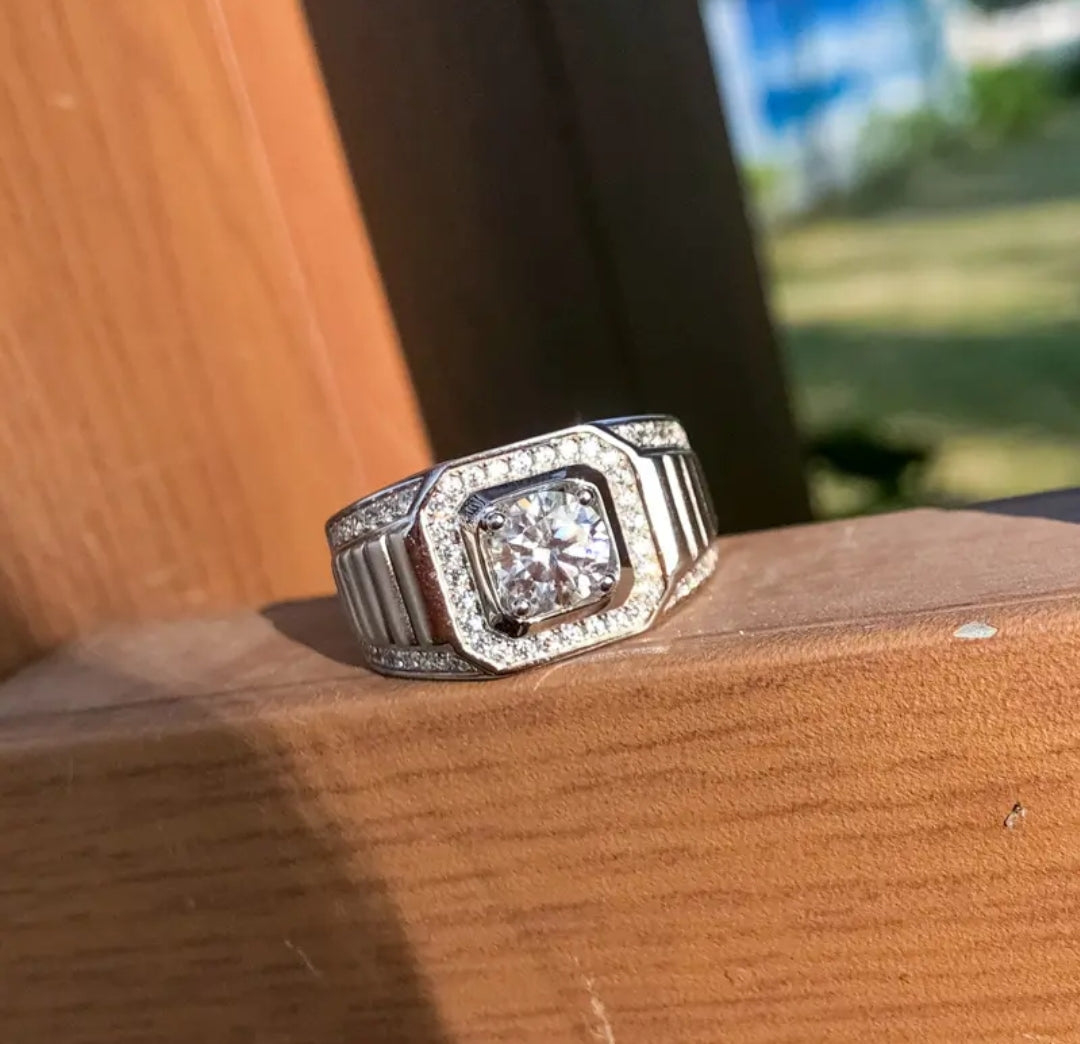 1ct platinum plated moissanite ring for men