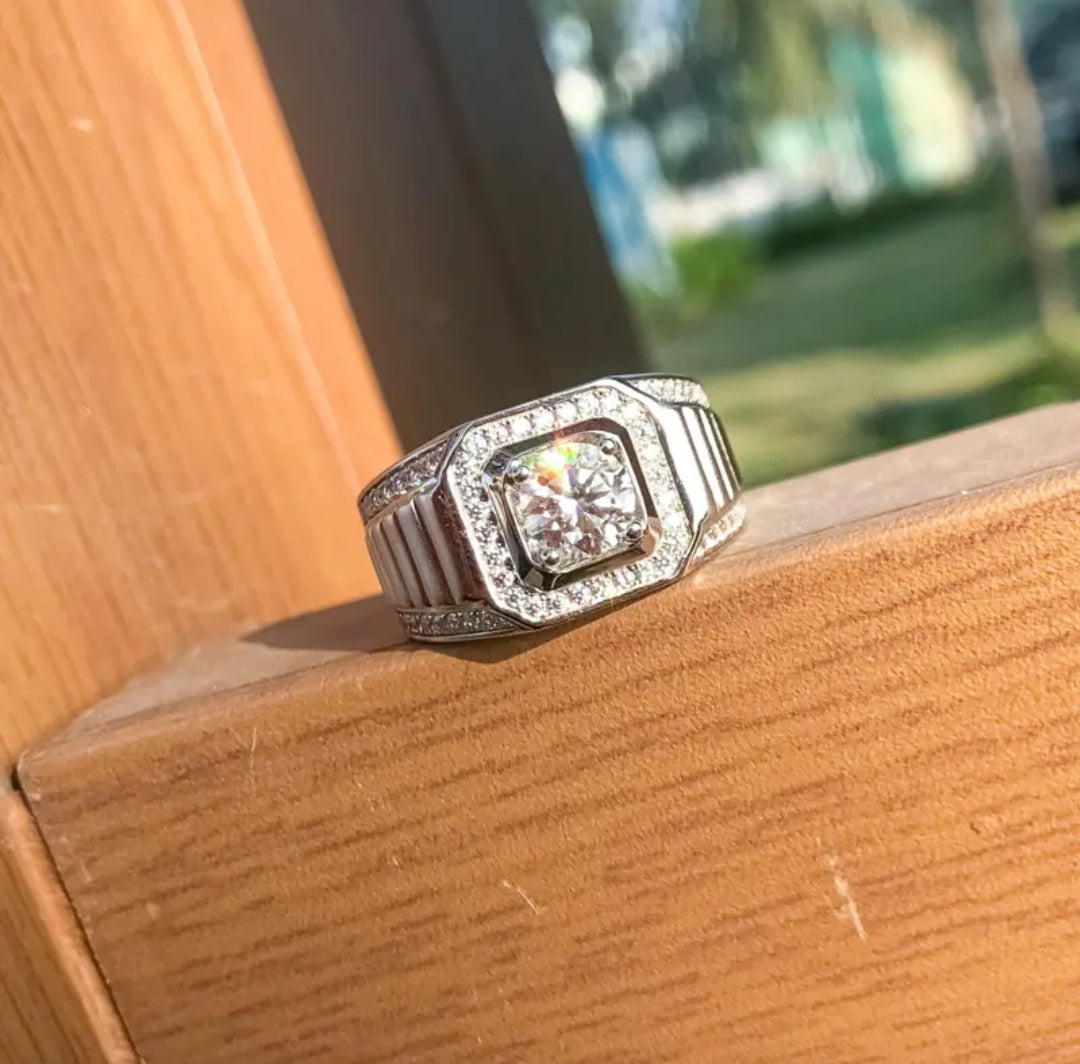1ct platinum plated moissanite ring for men
