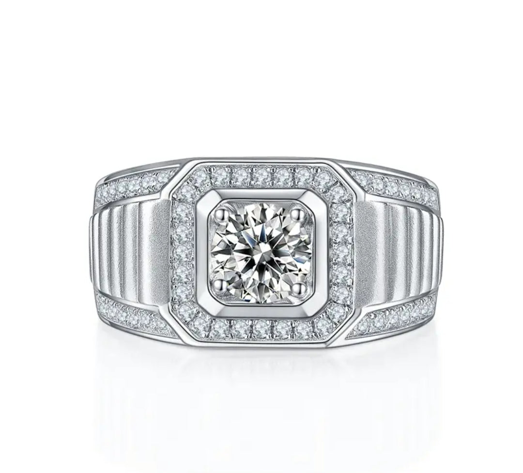 1ct platinum plated moissanite ring for men