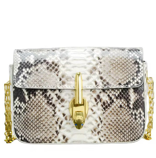 Snake Leather Purse with Golden Chain – Handmade in Italy | Noiyan