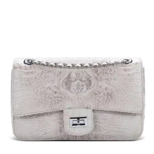 white crocodile leather shoulder bag for women