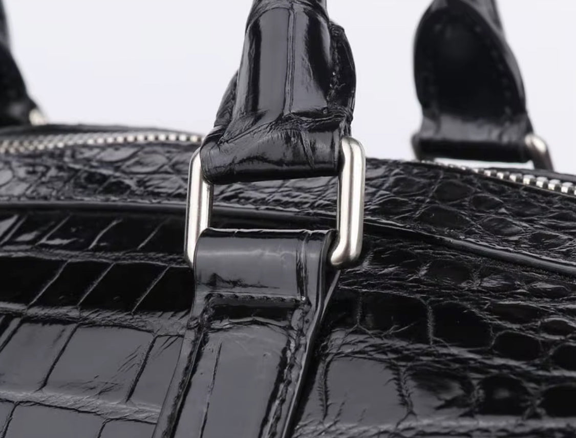 Black Crocodile Leather Travel Bag | Handmade in Italy | Noiyan