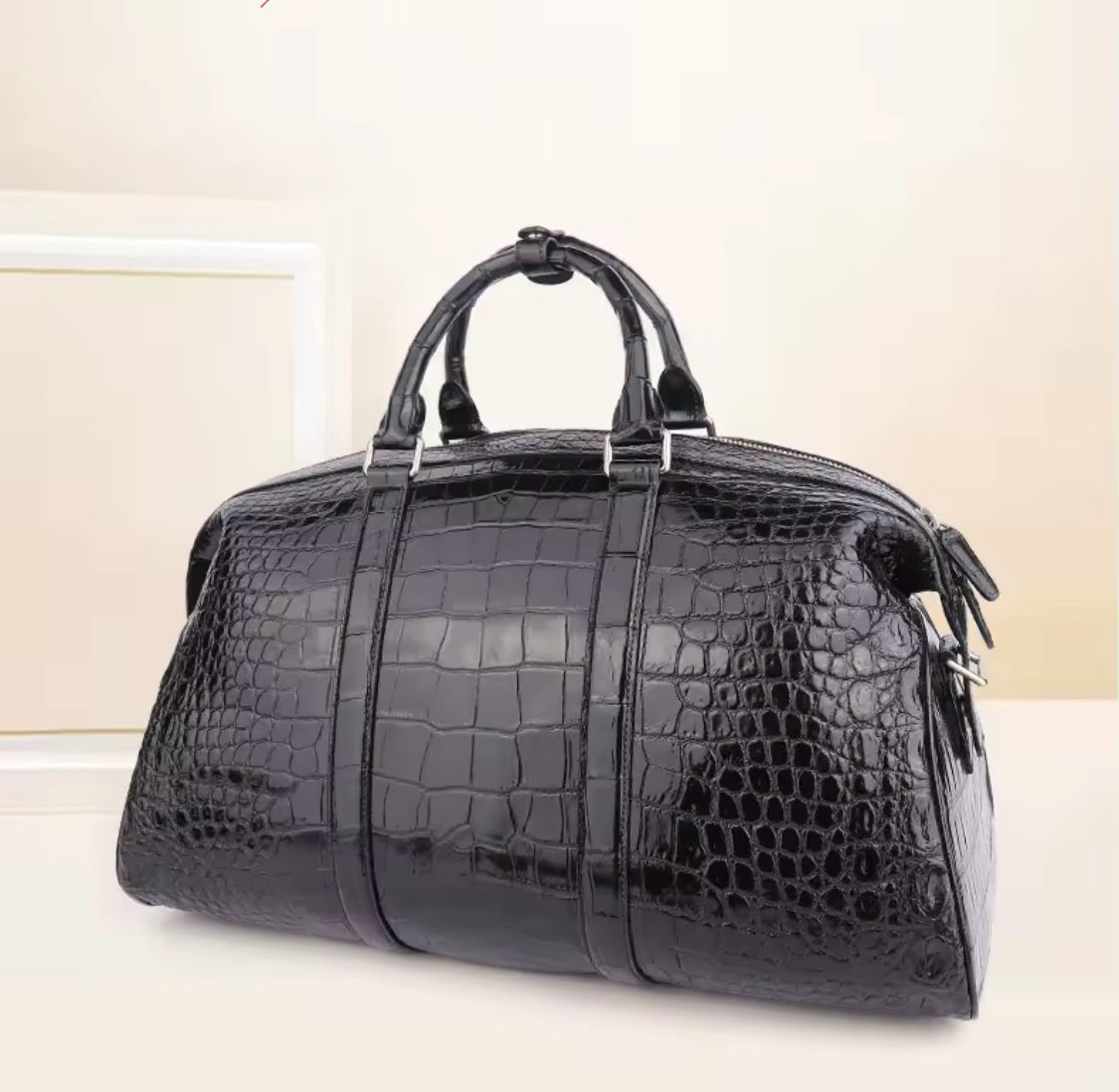 Black Crocodile Leather Travel Bag | Handmade in Italy | Noiyan