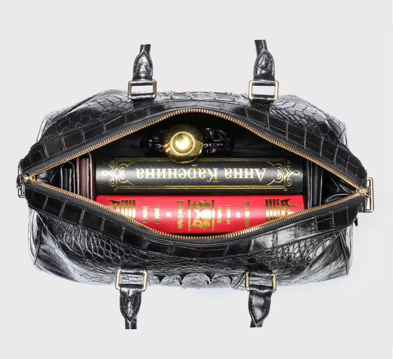 Black & Brown Crocodile Leather Travel Bag | Handmade in Italy