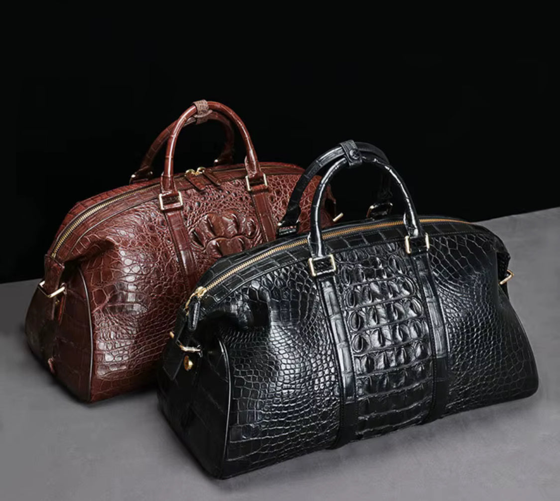 Black & Brown Crocodile Leather Travel Bag | Handmade in Italy