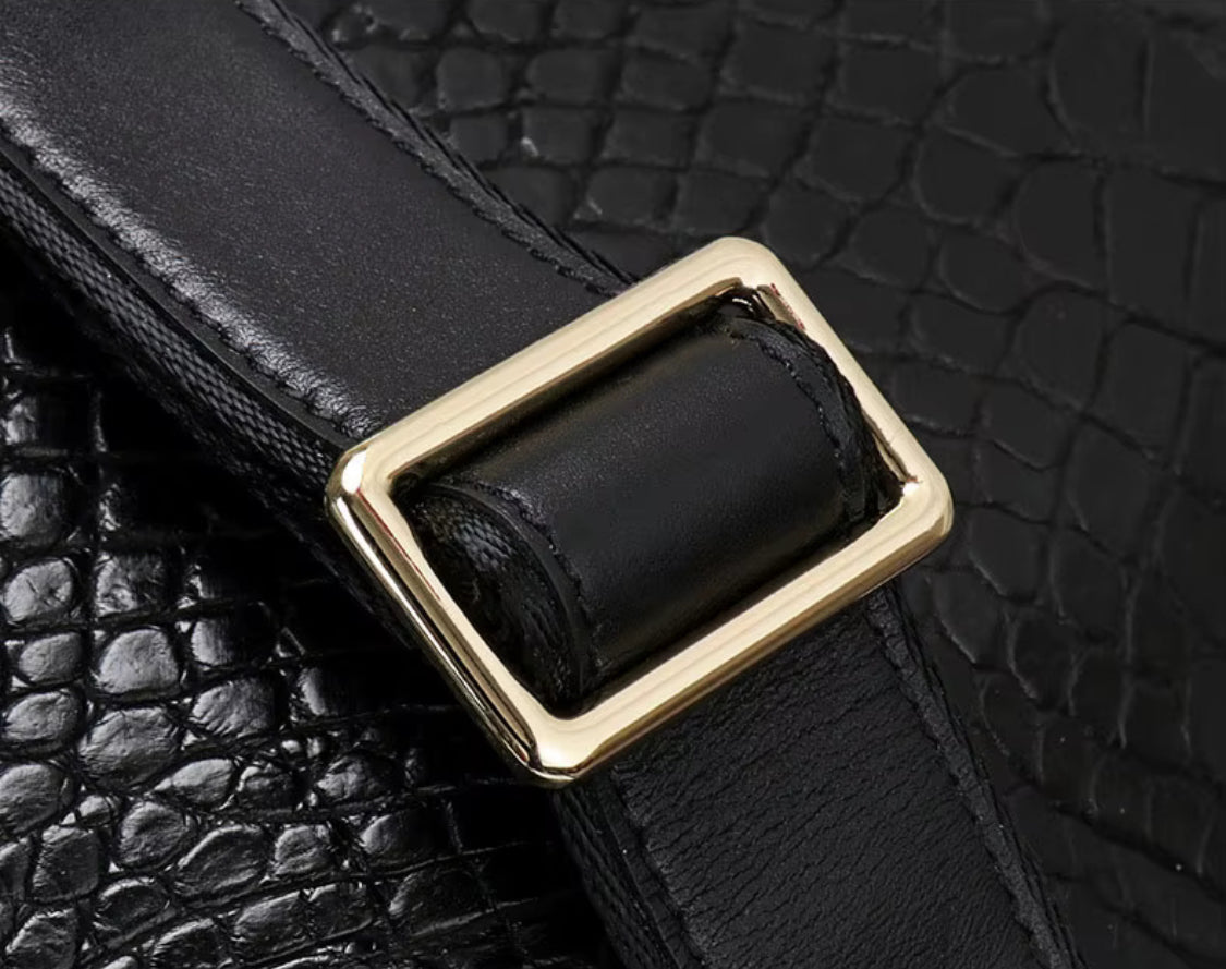 Black & Brown Crocodile Leather Travel Bag | Handmade in Italy