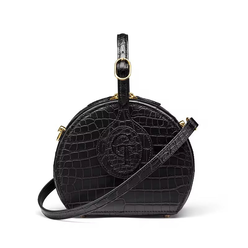 Round Crocodile Leather Crossbody Bag for Women | Handmade in Italy