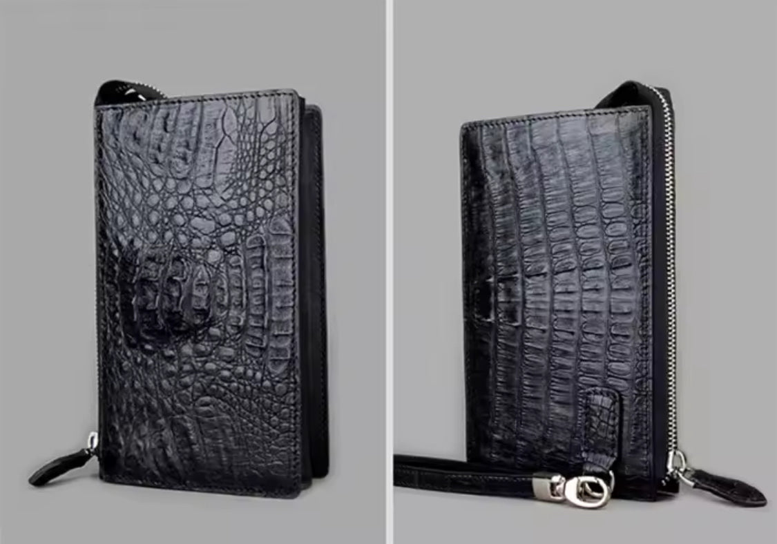 Crocodile Leather Men’s Zipper Wallet | Handmade in Italy