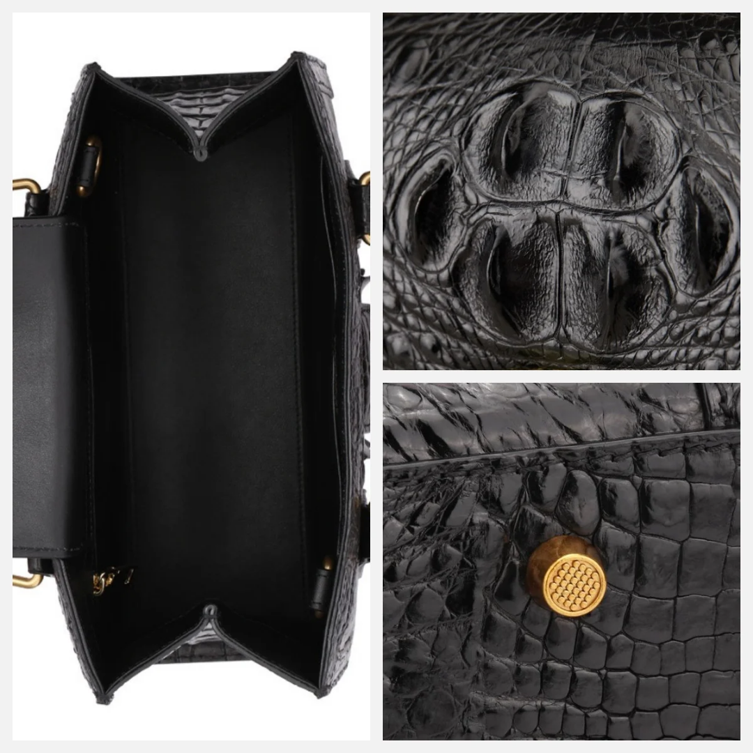 Black Crocodile Leather Bag for Women | Handmade in Italy