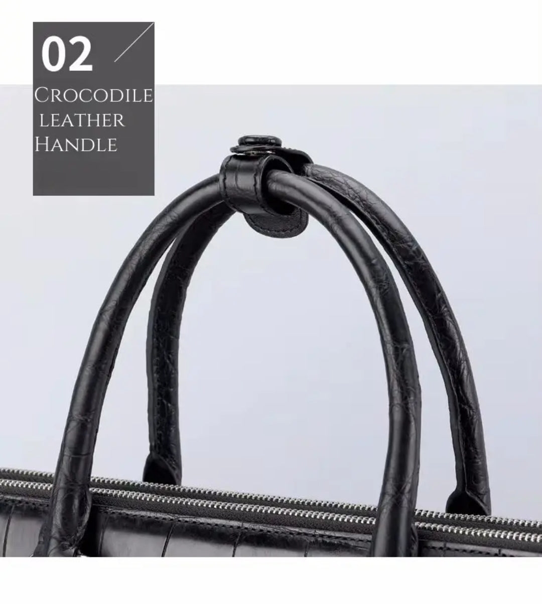 Black Crocodile Leather Bag for Men | Handmade in Italy – L38×H28×W9cm