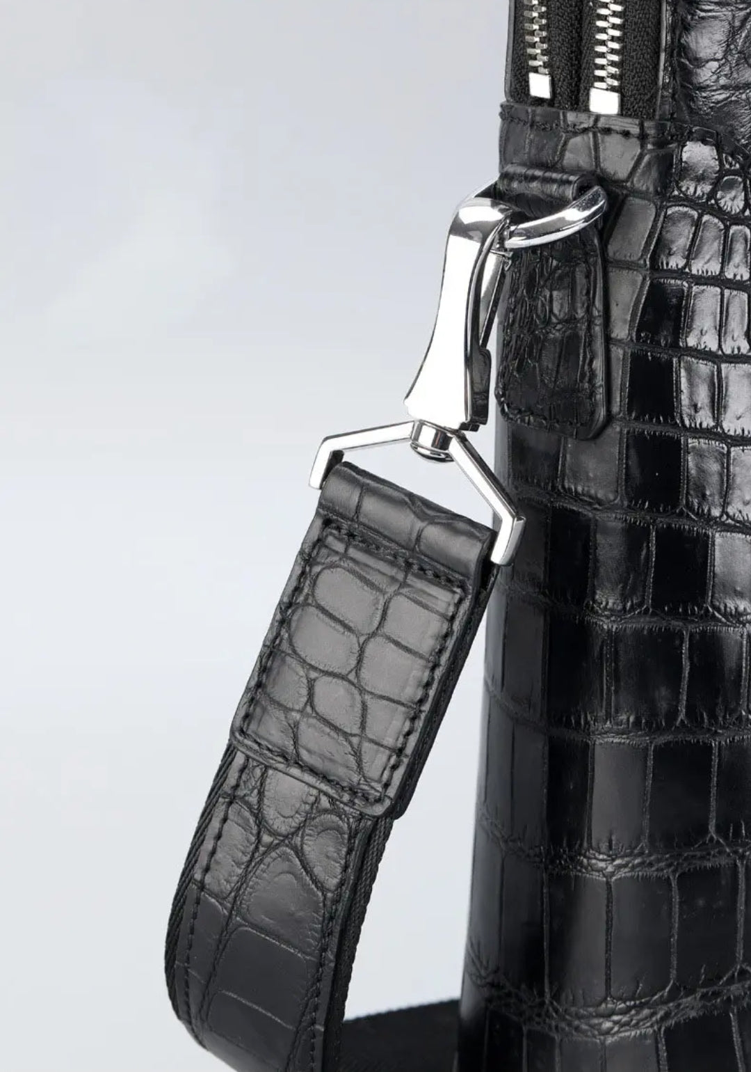 Black Crocodile Leather Bag for Men | Handmade in Italy – L38×H28×W9cm
