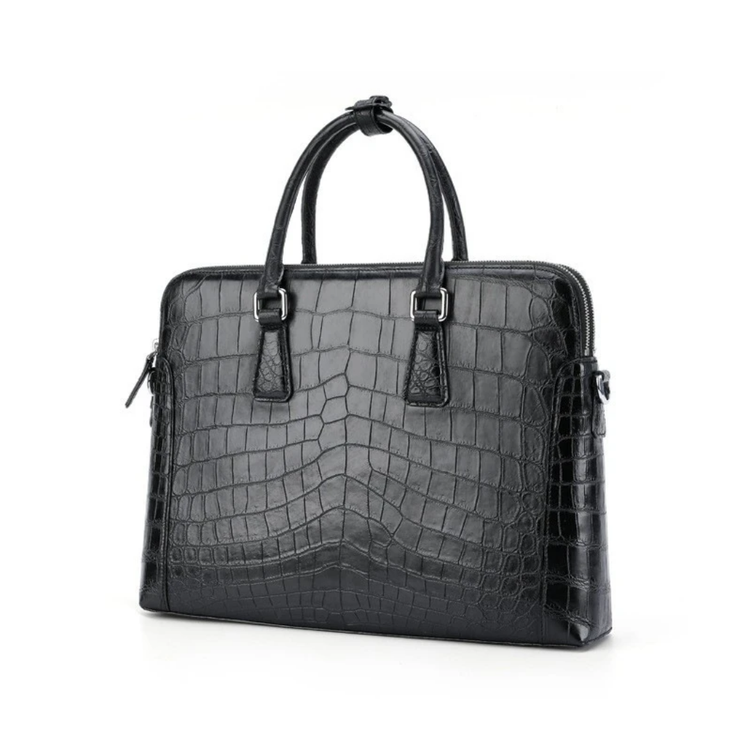 Black Crocodile Leather Bag for Men | Handmade in Italy – L38×H28×W9cm