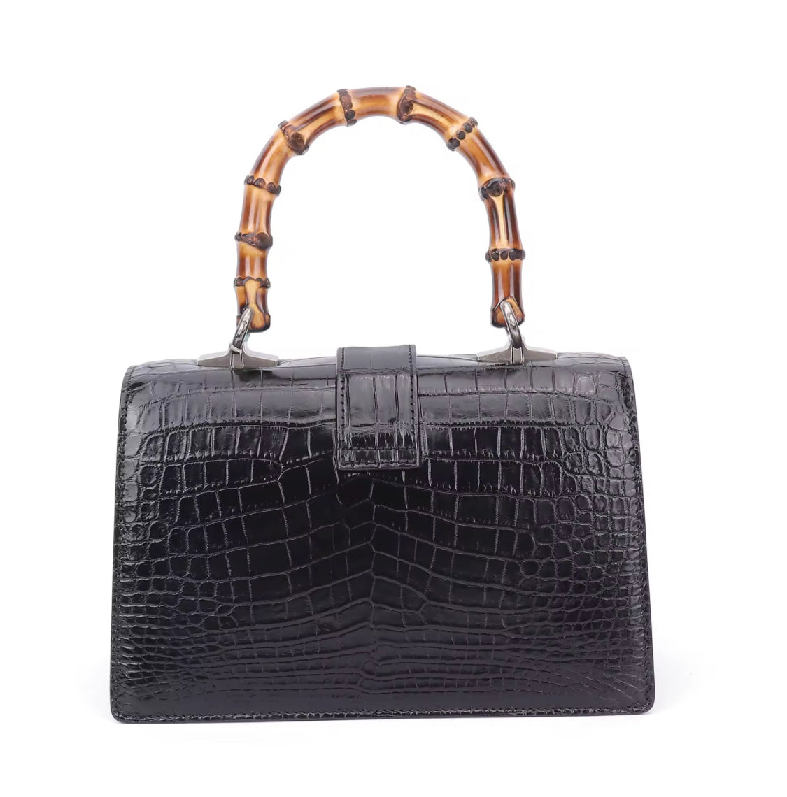 Black Crocodile Leather Bag for Women | Handmade in Italy – L24×H15.5×W9cm