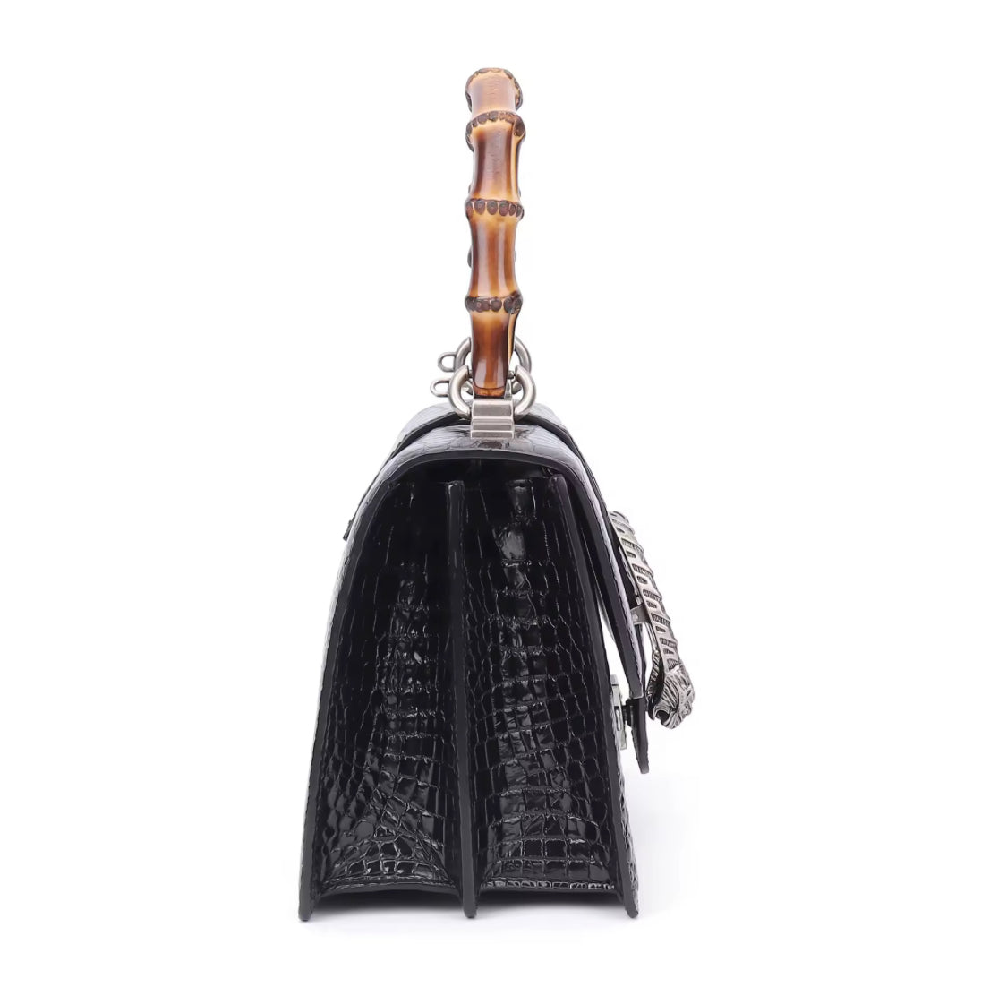 Black Crocodile Leather Bag for Women | Handmade in Italy – L24×H15.5×W9cm