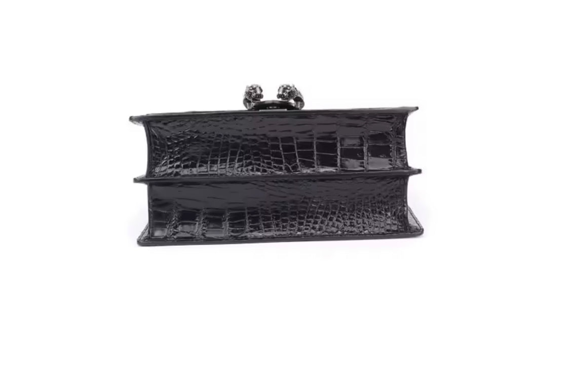 Black Crocodile Leather Bag for Women | Handmade in Italy – L24×H15.5×W9cm