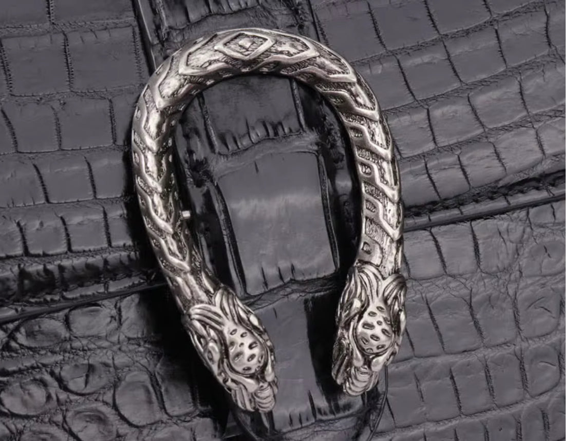 Black Crocodile Leather Bag for Women | Handmade in Italy – L24×H15.5×W9cm