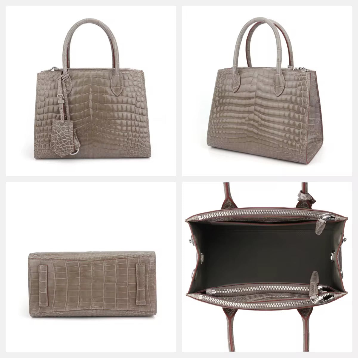 Orange, Gray & Black Crocodile Leather Bag | Belly Cut – Handmade in Italy L25×H19×W11.5cm
