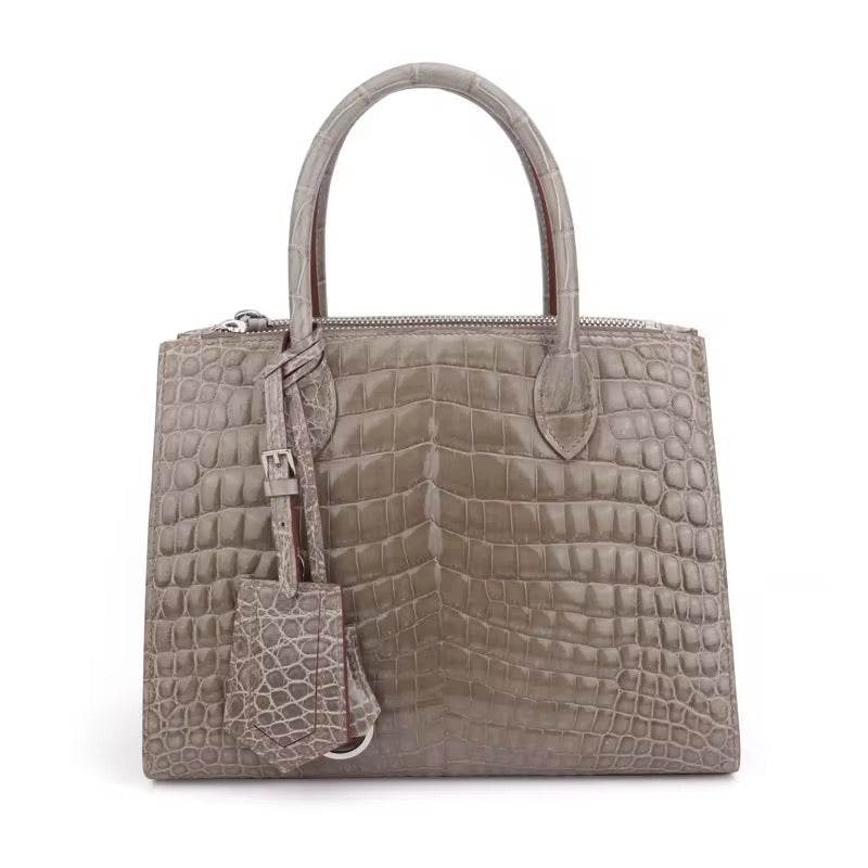 Orange, Gray & Black Crocodile Leather Bag | Belly Cut – Handmade in Italy L25×H19×W11.5cm