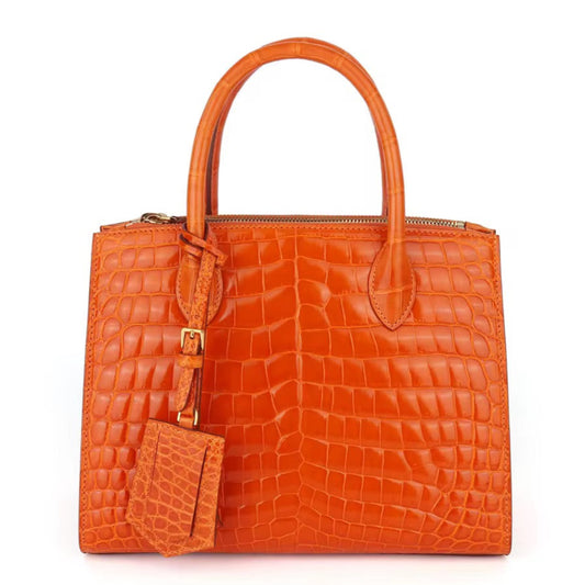 Orange, Gray & Black Crocodile Leather Bag | Belly Cut – Handmade in Italy L25×H19×W11.5cm