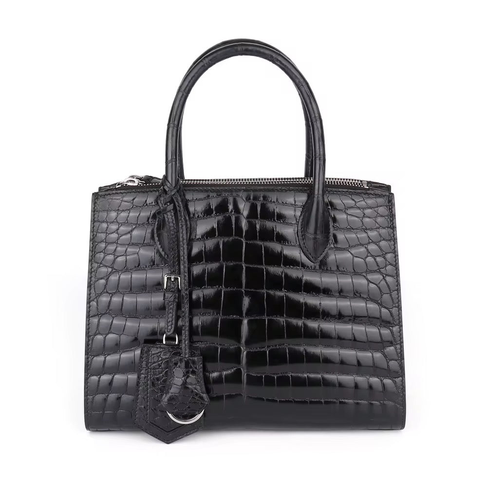Orange, Gray & Black Crocodile Leather Bag | Belly Cut – Handmade in Italy L25×H19×W11.5cm
