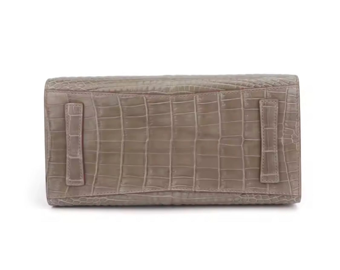 Orange, Gray & Black Crocodile Leather Bag | Belly Cut – Handmade in Italy L25×H19×W11.5cm