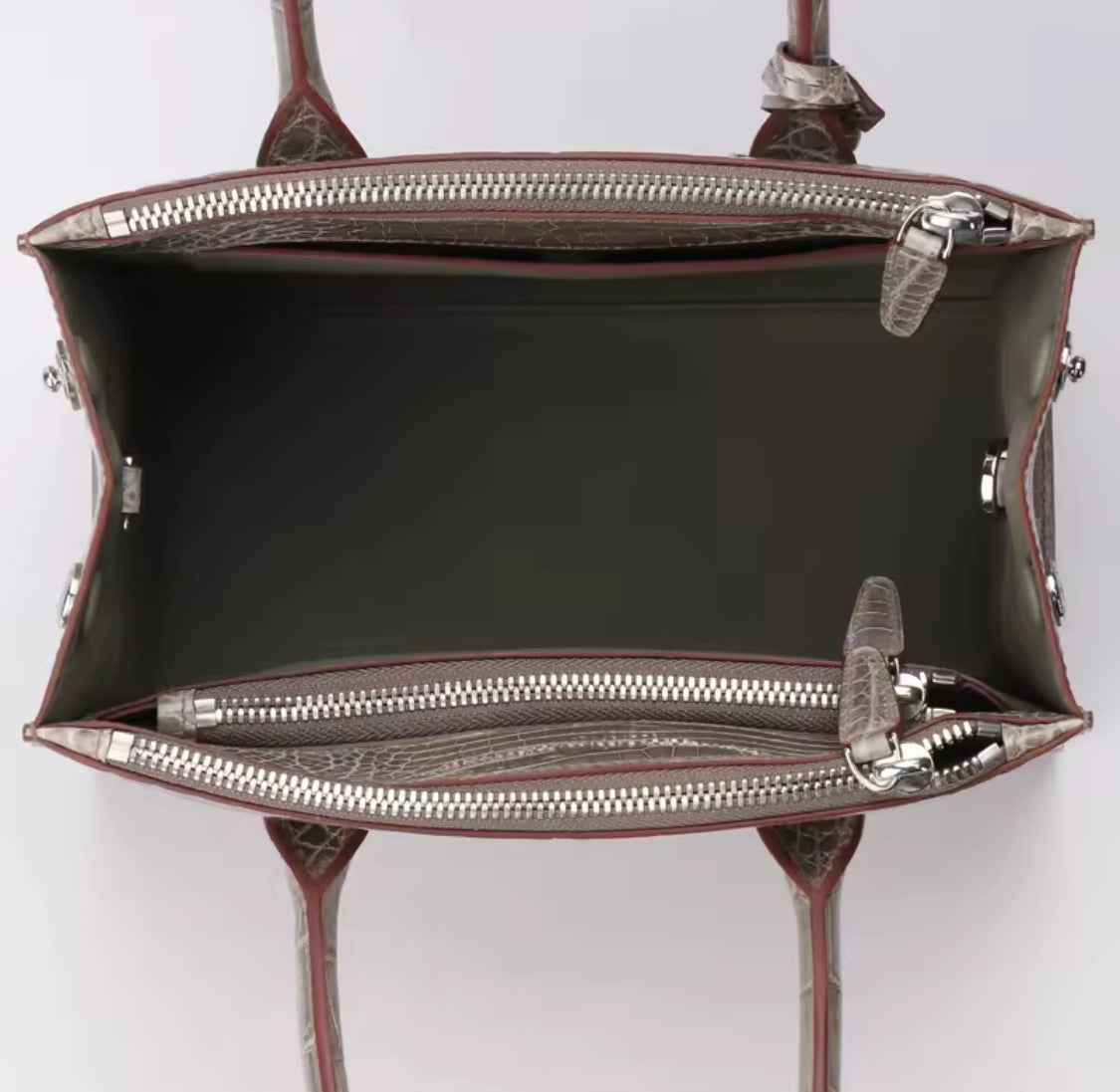 Orange, Gray & Black Crocodile Leather Bag | Belly Cut – Handmade in Italy L25×H19×W11.5cm