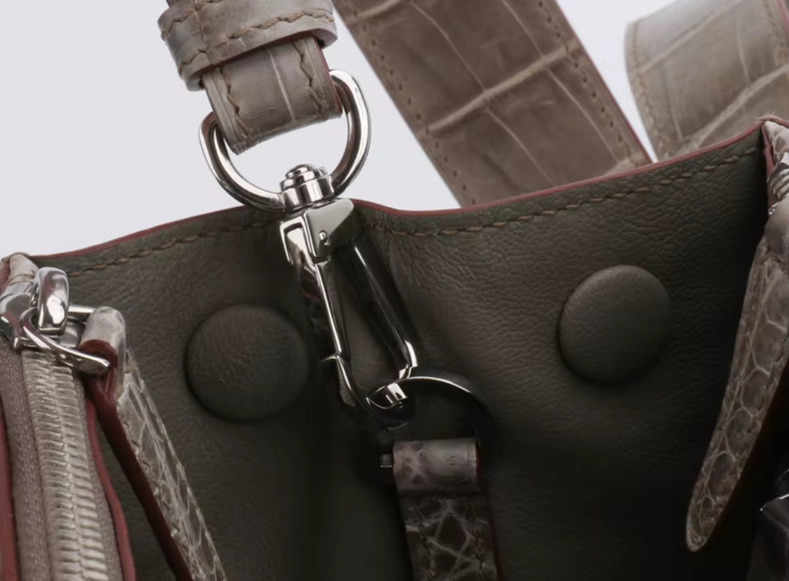 Orange, Gray & Black Crocodile Leather Bag | Belly Cut – Handmade in Italy L25×H19×W11.5cm
