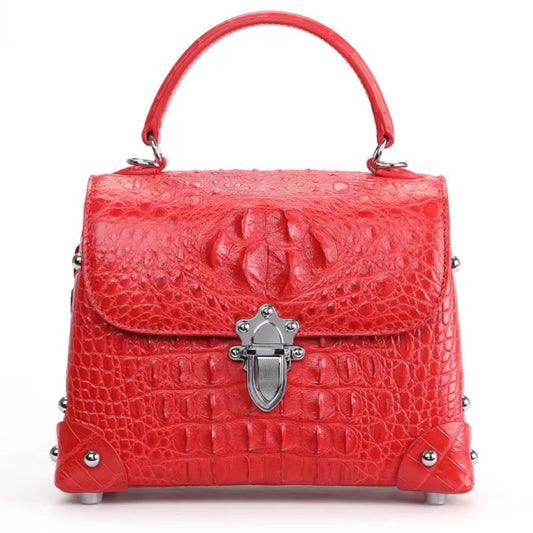 Crocodile Leather Bag for Women in 4 Colors | Handmade in Italy – L21×H16.5×W10cm