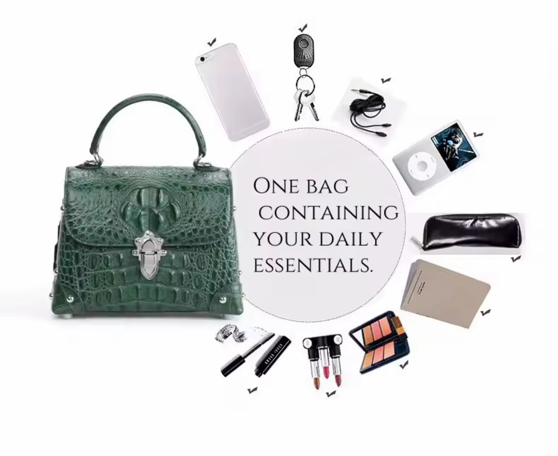 Crocodile Leather Bag for Women in 4 Colors | Handmade in Italy – L21×H16.5×W10cm