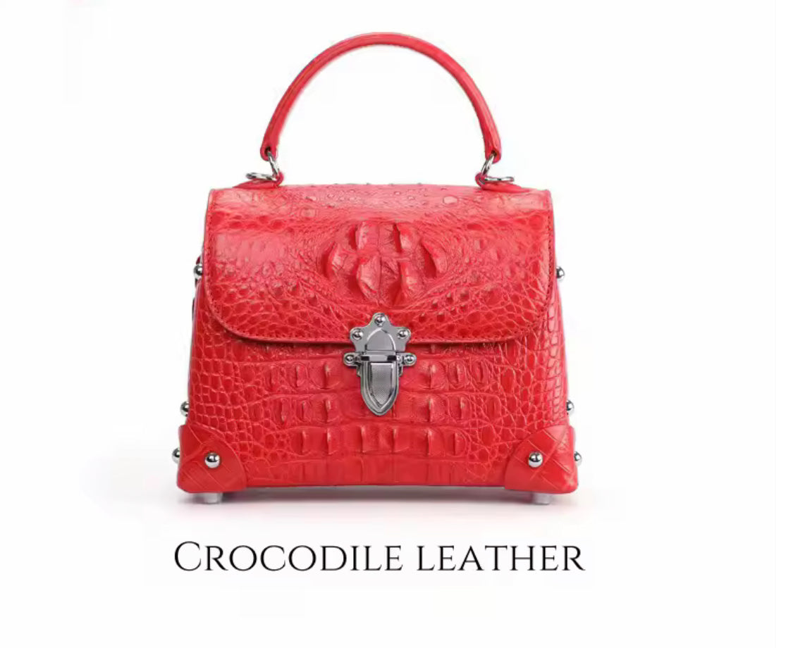 Crocodile Leather Bag for Women in 4 Colors | Handmade in Italy – L21×H16.5×W10cm