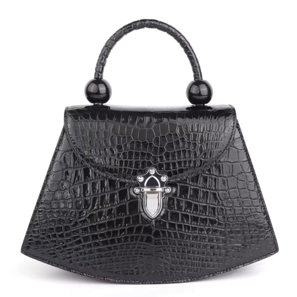Black Crocodile Leather Belly Bag – Handmade in Italy | Noiyan